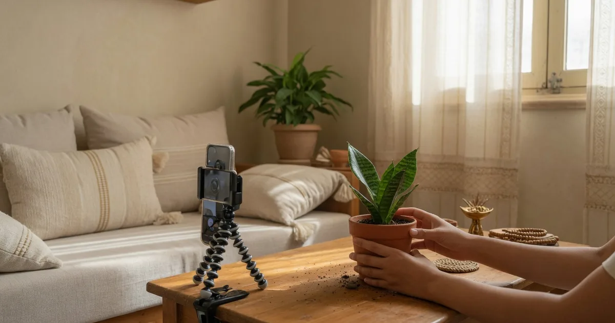 تصوير منزلي لمحتوى UGC لمنتج منزلي بإضاءة نهارية بسيطة في السعودية